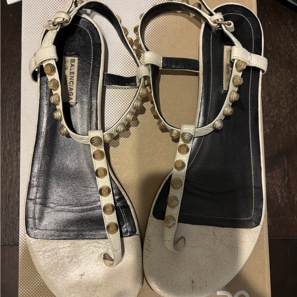 Balenciaga Women's White and Gold Arena Sandals Size 41